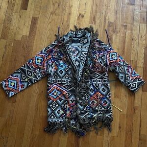 Zara all over embroidered Aztec fringe cardigan / jacket